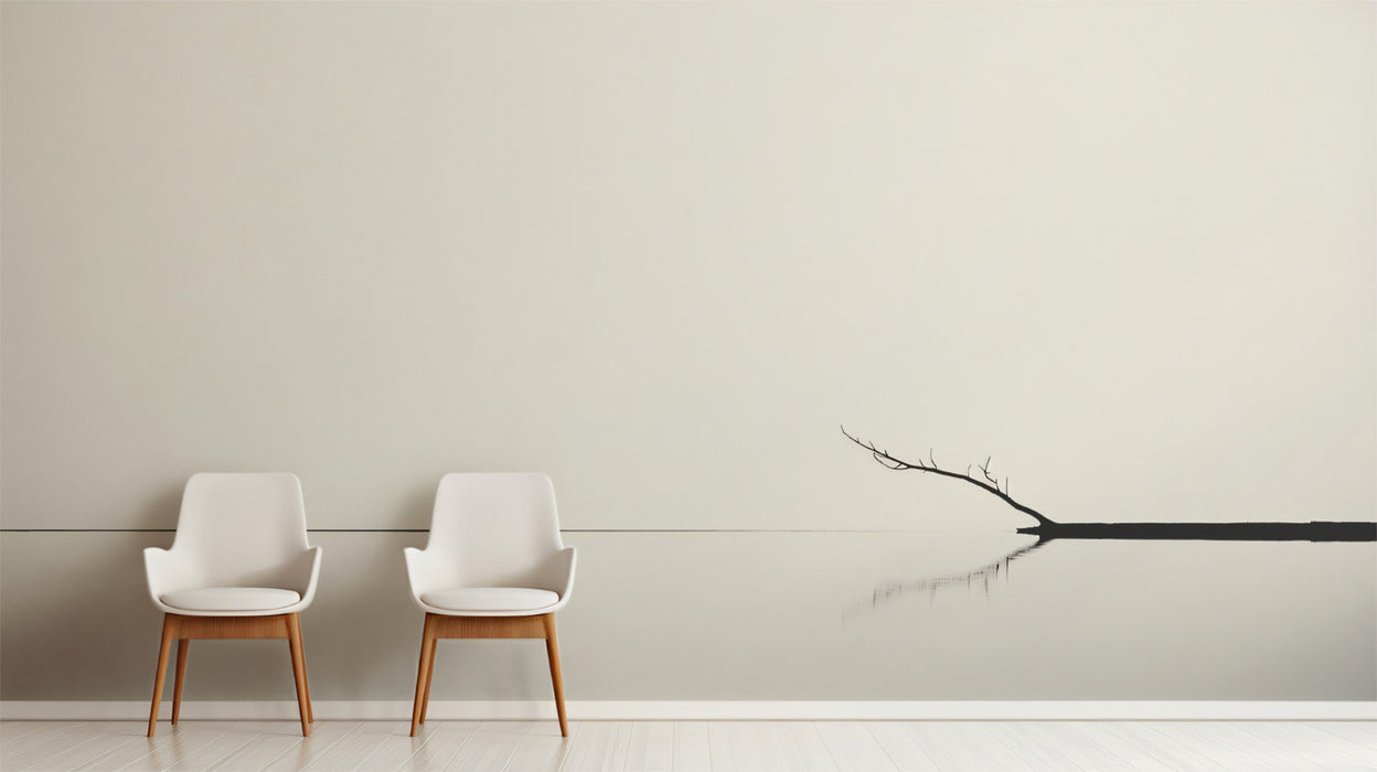 Minimalist Zen Mural Wallpaper | Silhouette Branch over Water