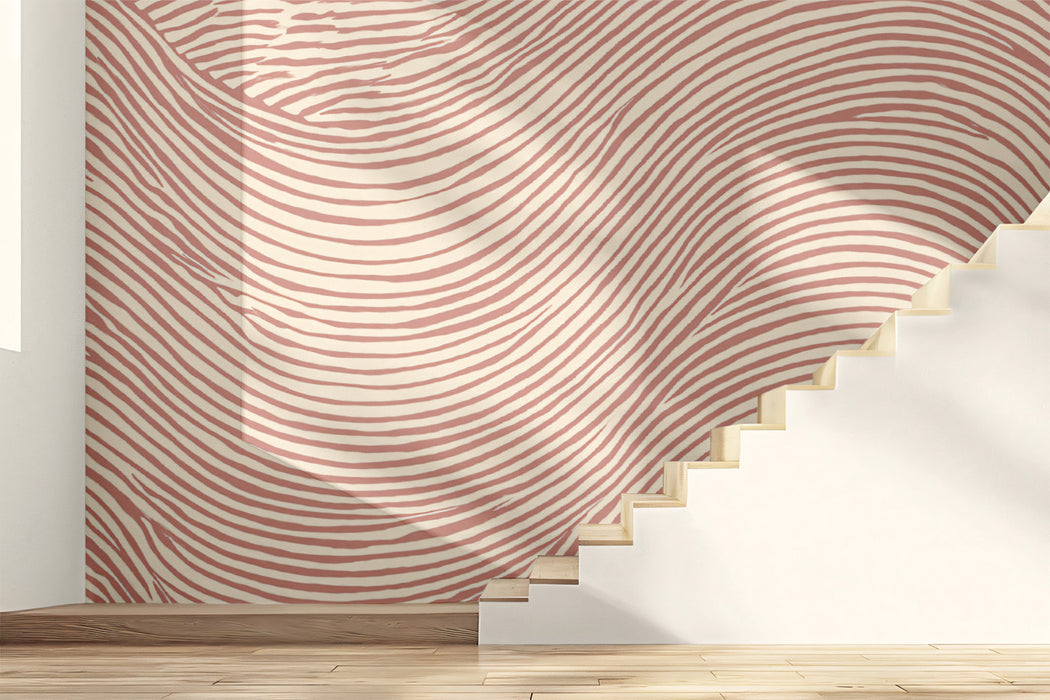 Abstract Line Mural Wallpaper | Dusty Rose Organic Waves
