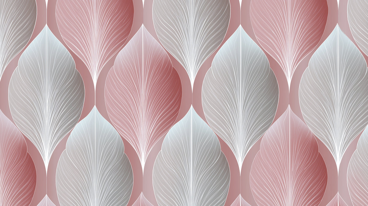 Elegant Leaf Mural Wallpaper | Dusty Rose & Silver Rhythmic Pattern