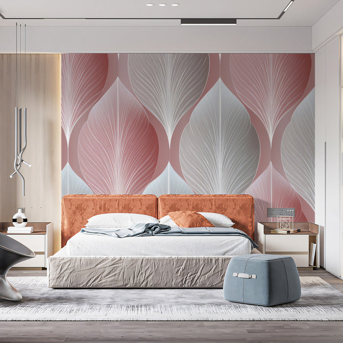 Elegant Leaf Mural Wallpaper | Dusty Rose & Silver Rhythmic Pattern