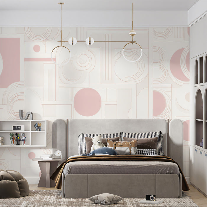 Abstract Geometric Mural Wallpaper | Pale Pink Modern Collage