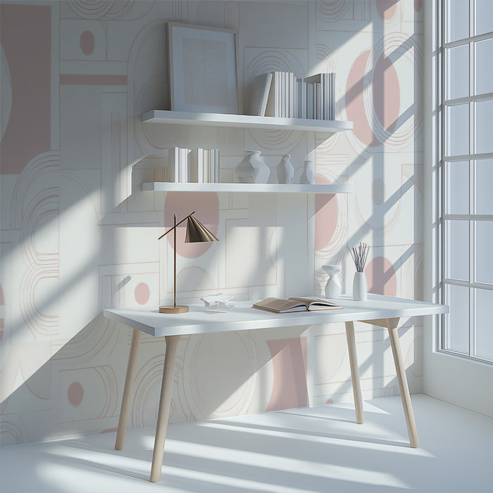 Abstract Geometric Mural Wallpaper | Pale Pink Modern Collage