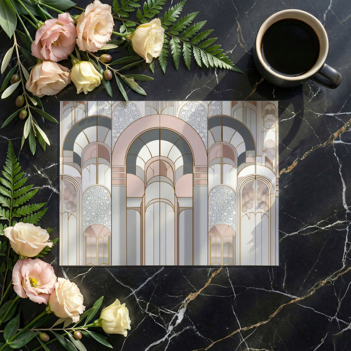 Art Deco Arch Mural Wallpaper | Glamorous Pink & Grey Pillars