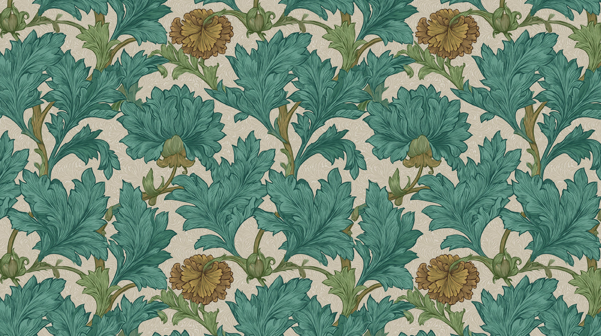 Vintage Botanical Mural Wallpaper | Sage Green Acanthus Leaves