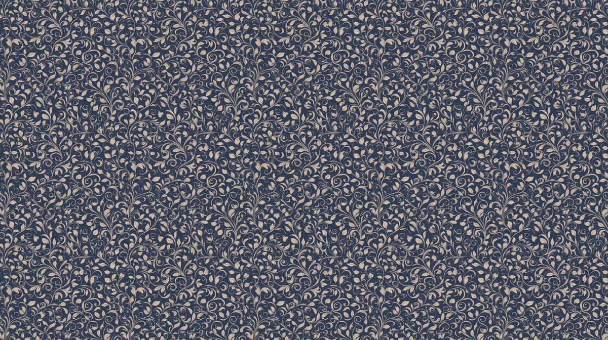 Classic Filigree Mural Wallpaper | Beige & Navy Vine Repeat