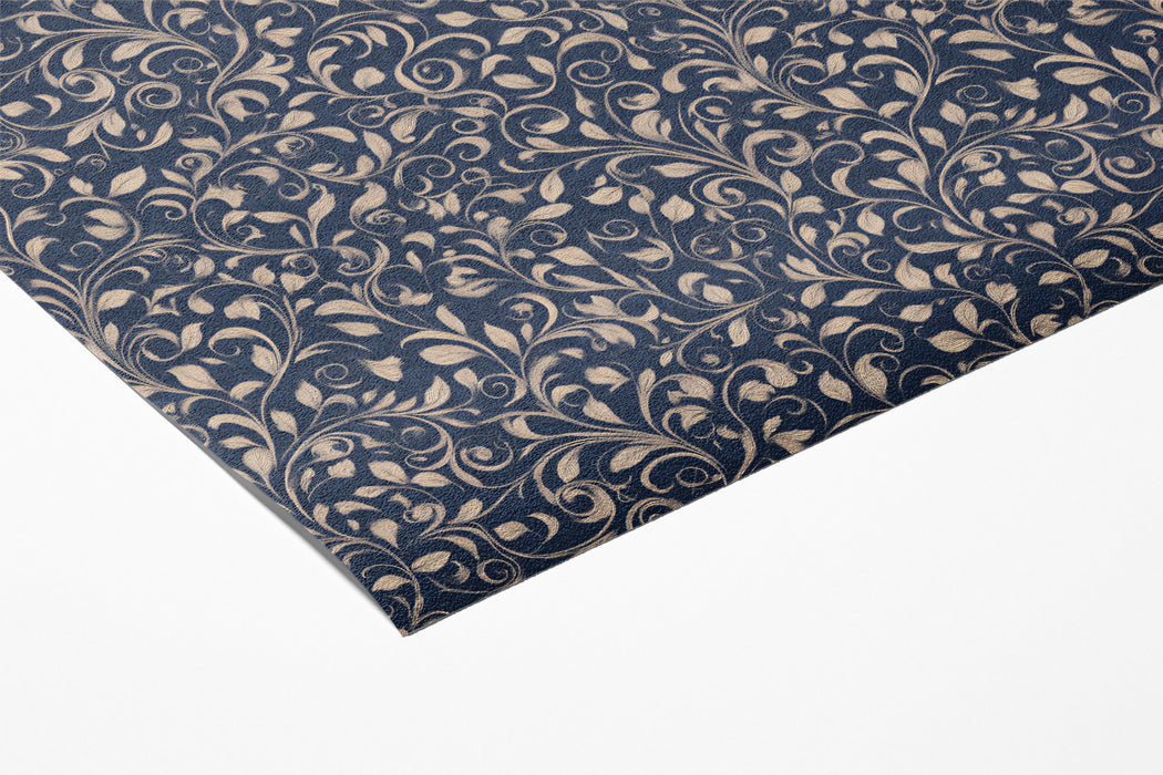 Classic Filigree Mural Wallpaper | Beige & Navy Vine Repeat