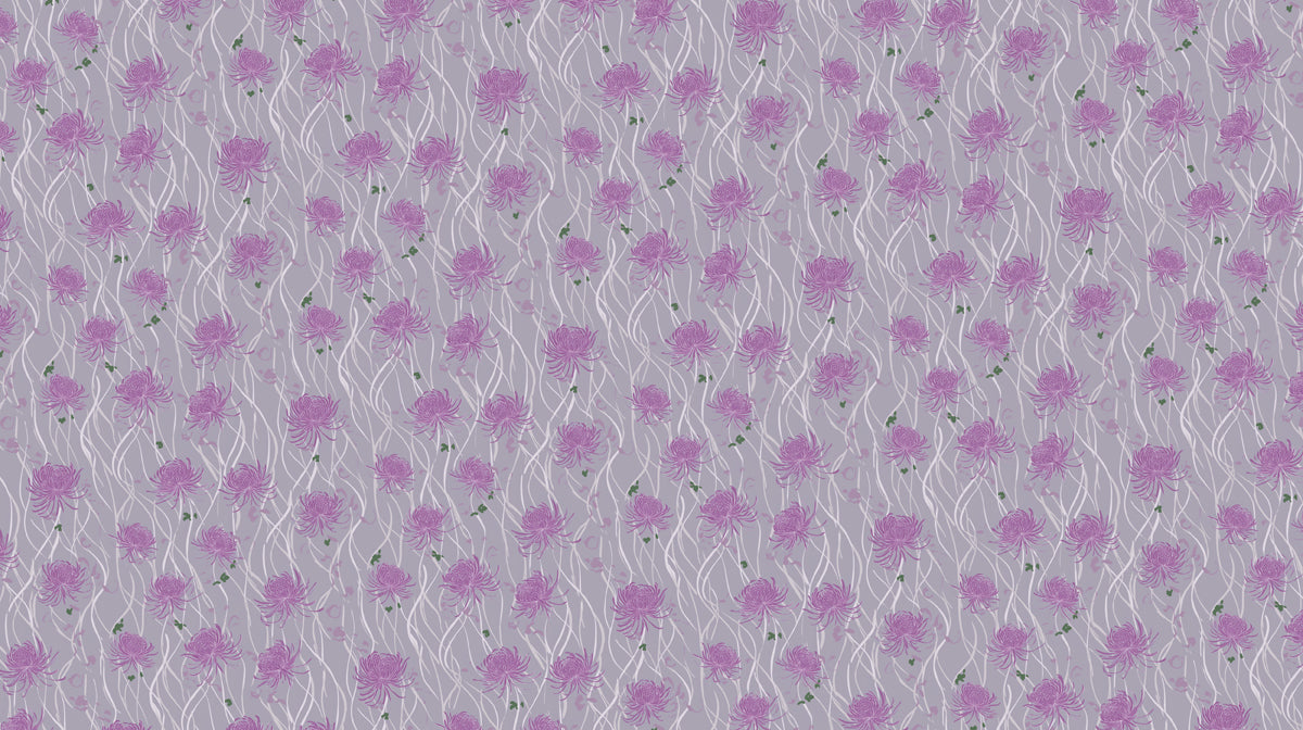 Romantic Floral Mural Wallpaper | Purple Chrysanthemum Vines