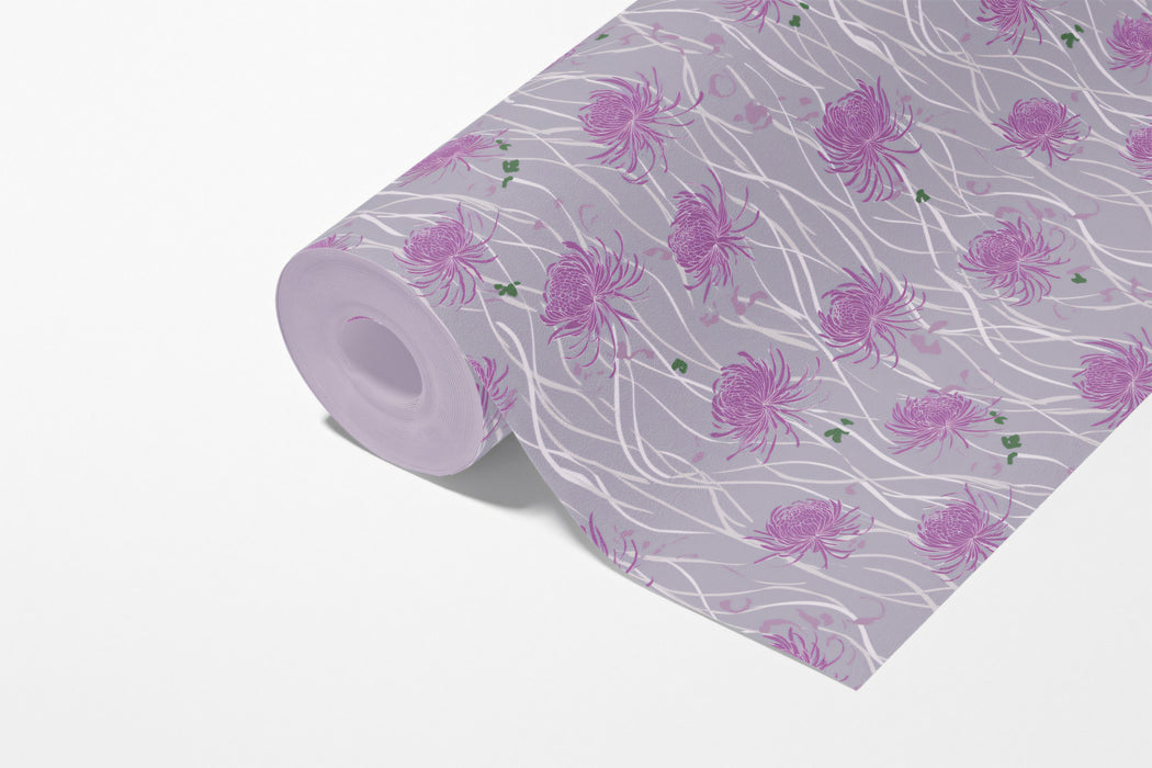 Romantic Floral Mural Wallpaper | Purple Chrysanthemum Vines