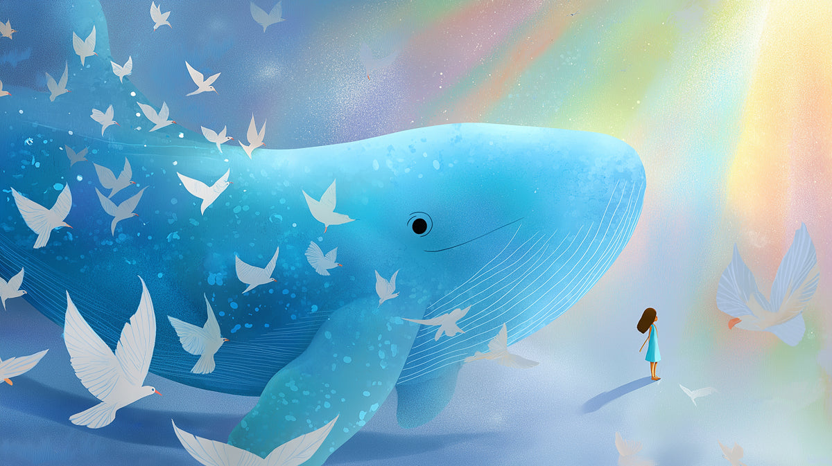 Whimsical Whale Mural Wallpaper | Blue Dream & Birds Adventure