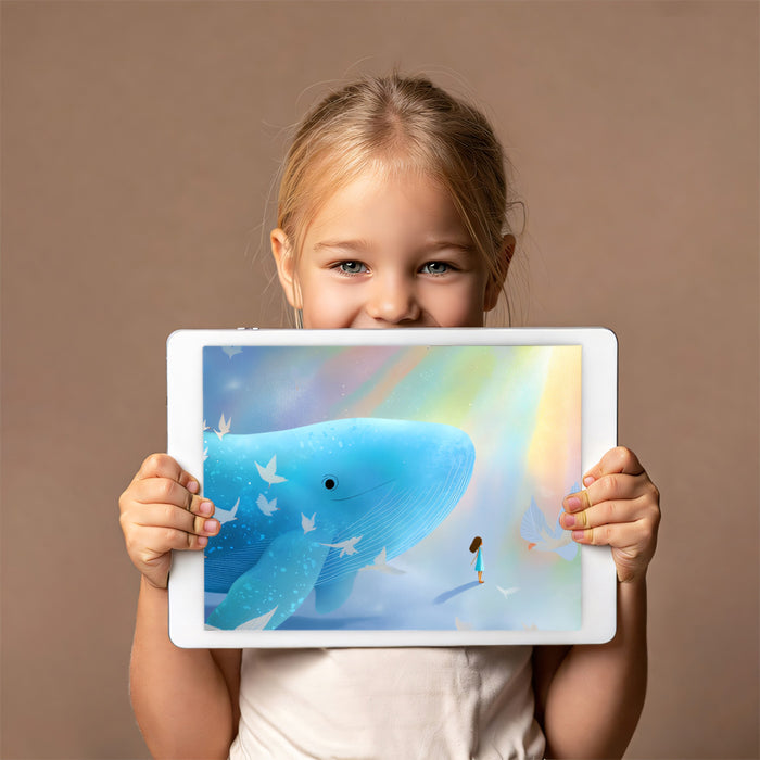 Whimsical Whale Mural Wallpaper | Blue Dream & Birds Adventure