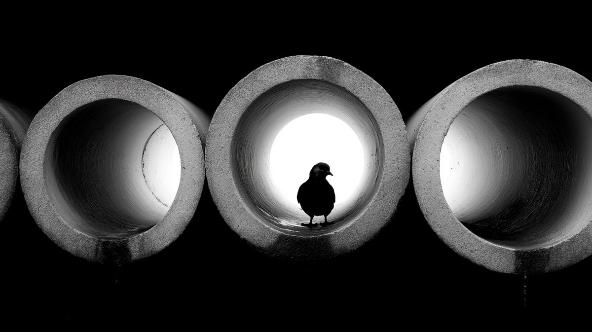 Minimalist Silhouette Mural Wallpaper | Bird in Pipe Reflection