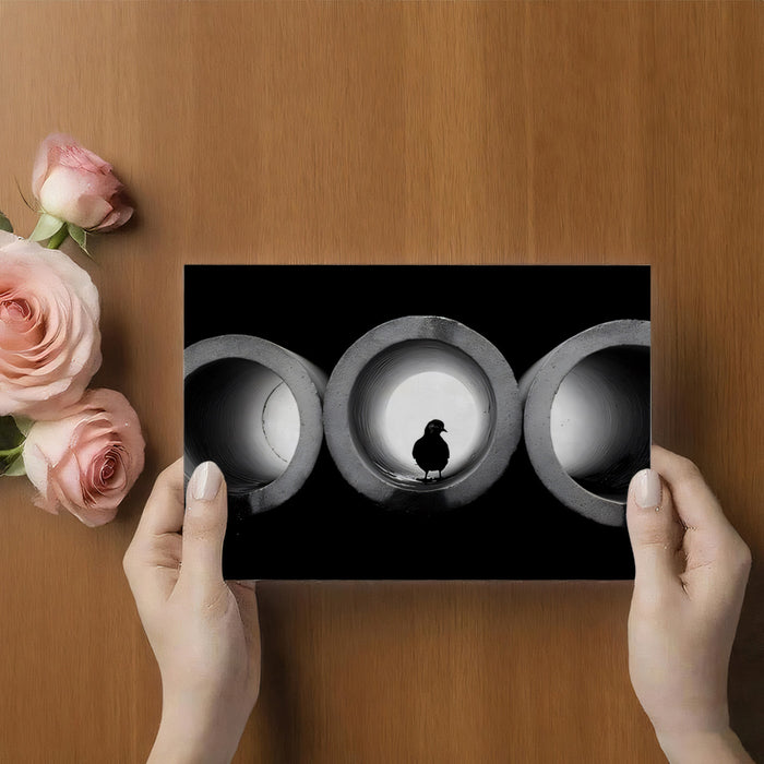 Minimalist Silhouette Mural Wallpaper | Bird in Pipe Reflection