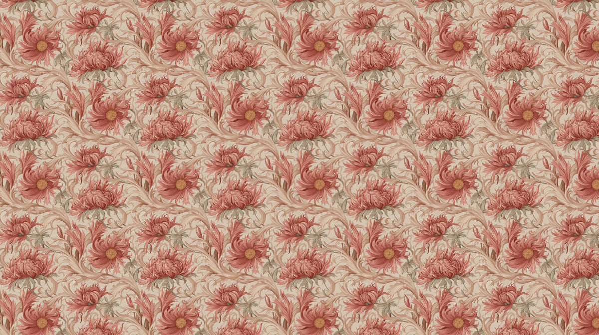 Vintage Floral Mural Wallpaper | Muted Peach & Tan Blooms