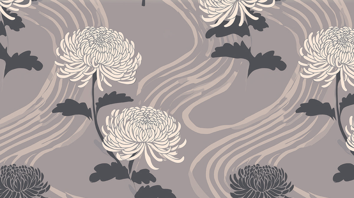 Modern Floral Mural Wallpaper | Elegant White Chrysanthemums
