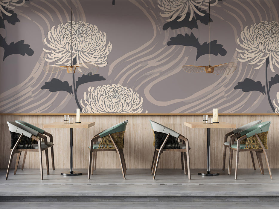 Modern Floral Mural Wallpaper | Elegant White Chrysanthemums