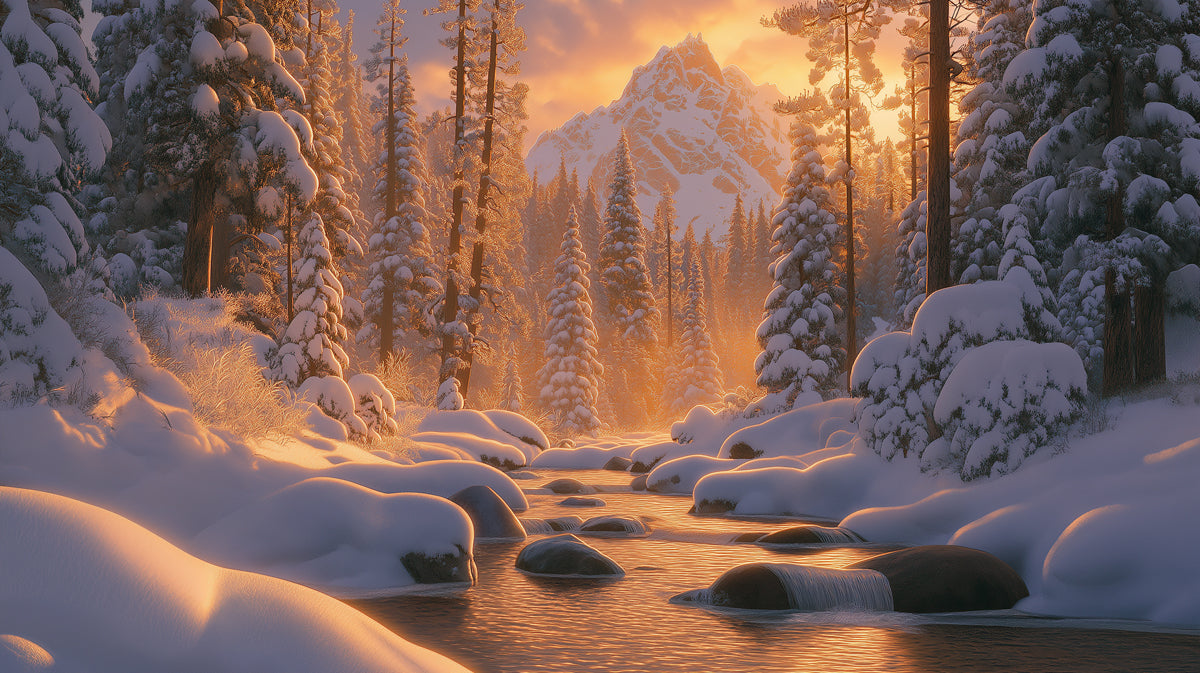 Winter Landscape Mural Wallpaper | Snowy Forest Sunset