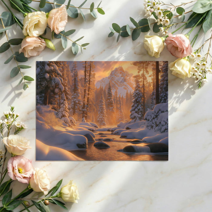 Winter Landscape Mural Wallpaper | Snowy Forest Sunset