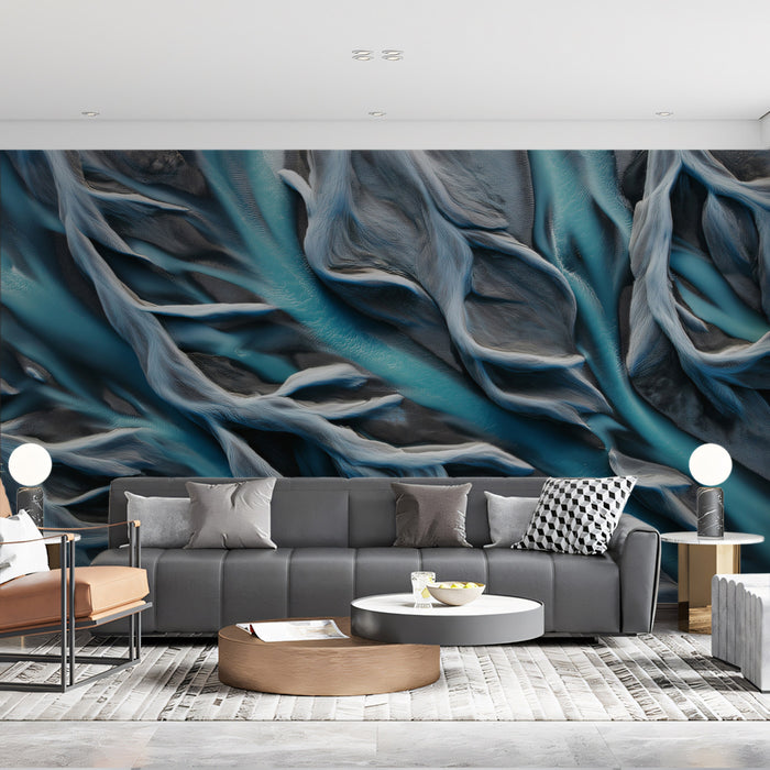 Abstract Nature Mural Wallpaper | Glacial Blue River Veins