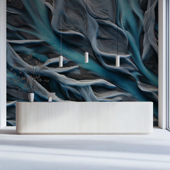 Abstract Nature Mural Wallpaper | Glacial Blue River Veins