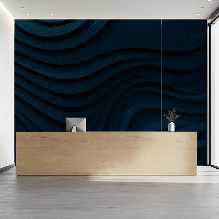 Abstract Textured Mural Wallpaper | Midnight Blue Waves
