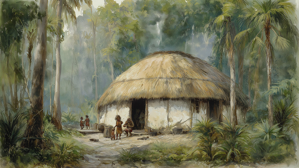 Tribal Nature Mural Wallpaper | Jungle Hut Watercolor