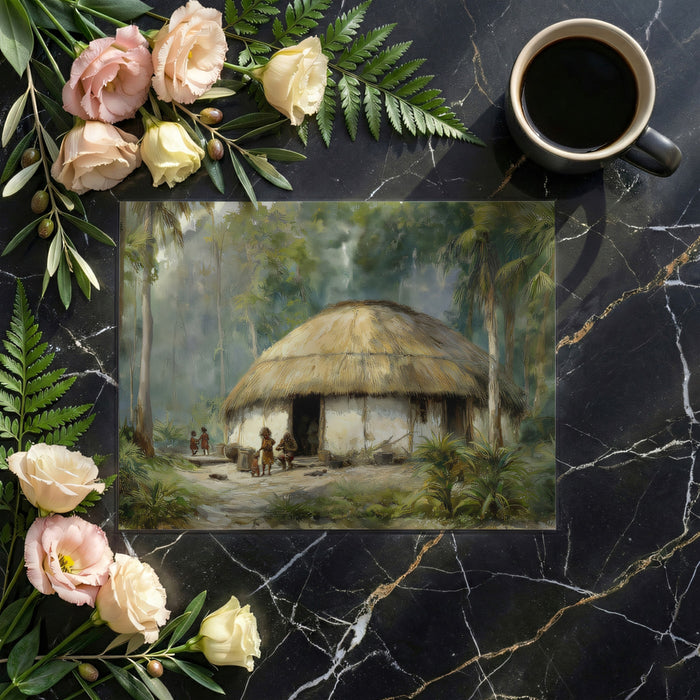 Tribal Nature Mural Wallpaper | Jungle Hut Watercolor