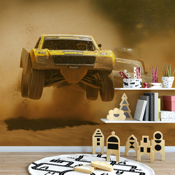 Racing Action Mural Wallpaper | Yellow Off-Road Truck