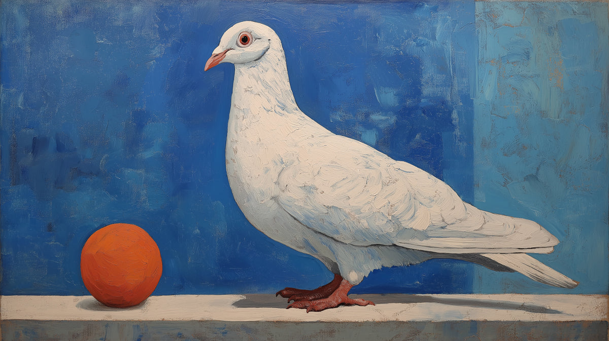 Artistic Still Life Mural Wallpaper | White Pigeon & Orange