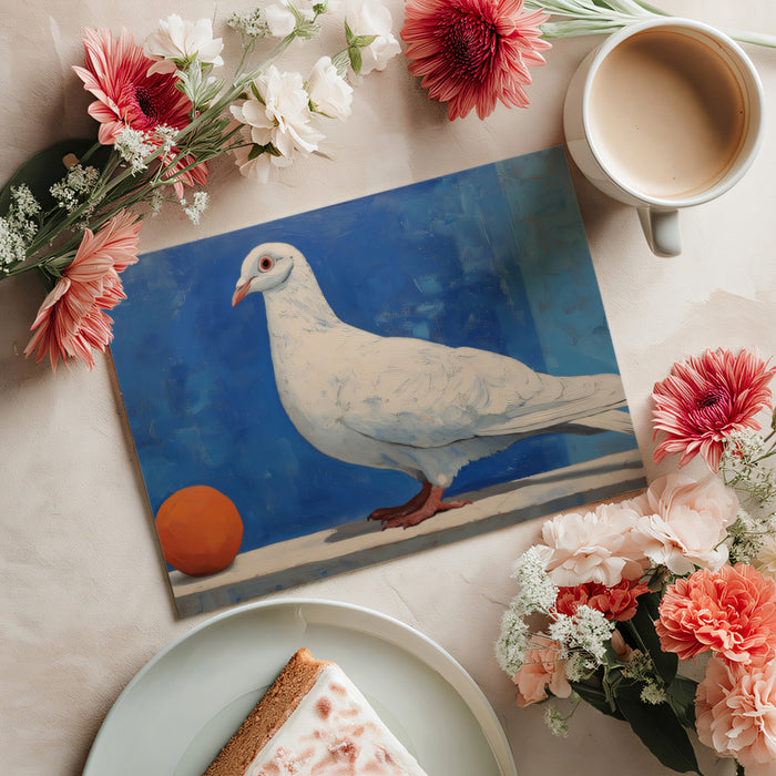 Artistic Still Life Mural Wallpaper | White Pigeon & Orange