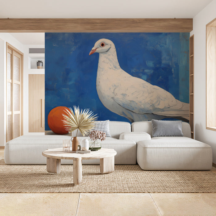 Artistic Still Life Mural Wallpaper | White Pigeon & Orange