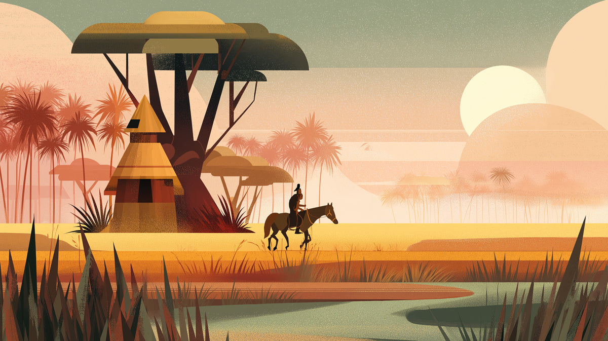 African Savanna Mural Wallpaper | Rider & Baobab Sunset