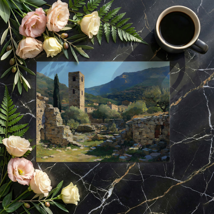 Mediterranean Village Mural Wallpaper | Stone Tower Ruins
