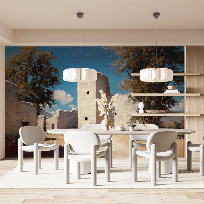 Ancient Architecture Mural Wallpaper | White Ruins & Blue Sky