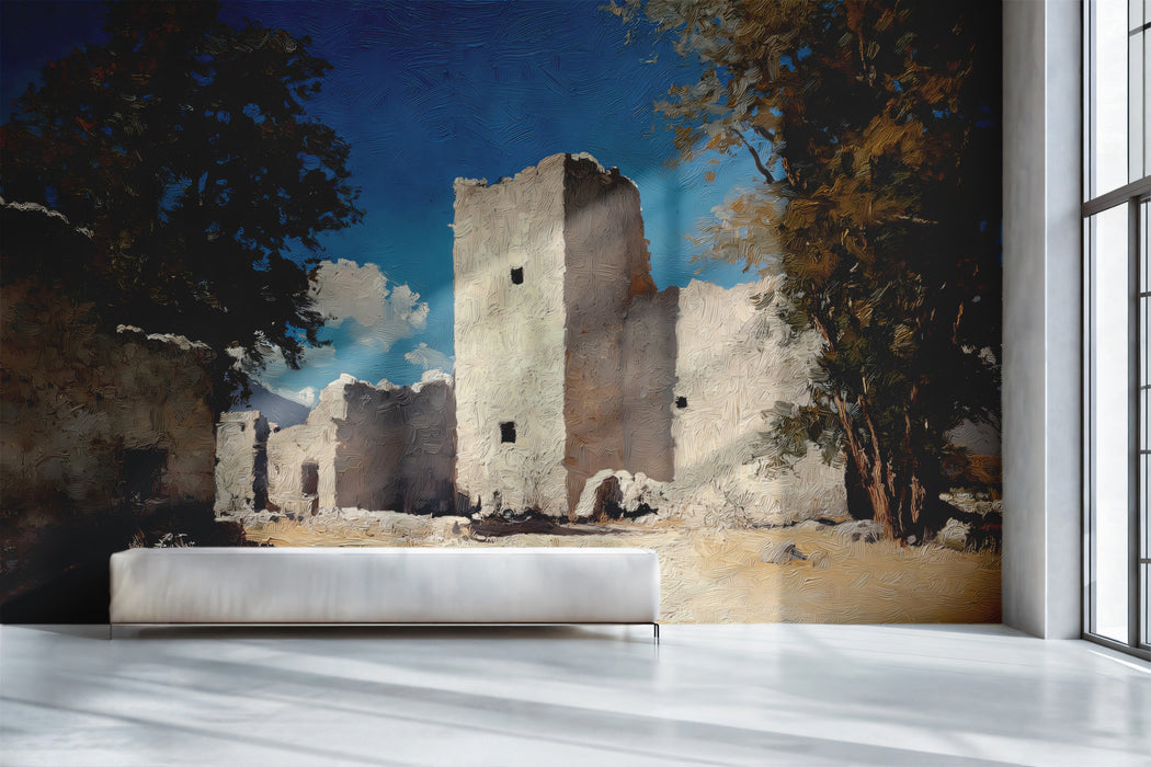 Ancient Architecture Mural Wallpaper | White Ruins & Blue Sky