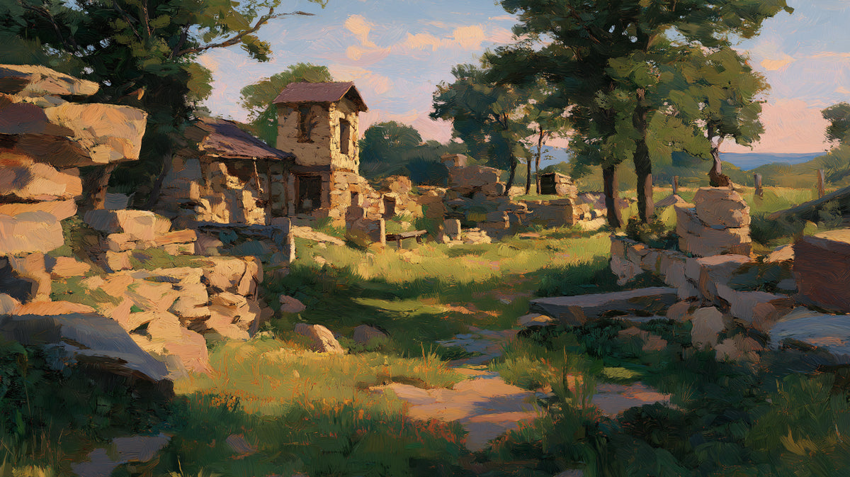 Pastoral Landscape Mural Wallpaper | Sunset Stone Ruins