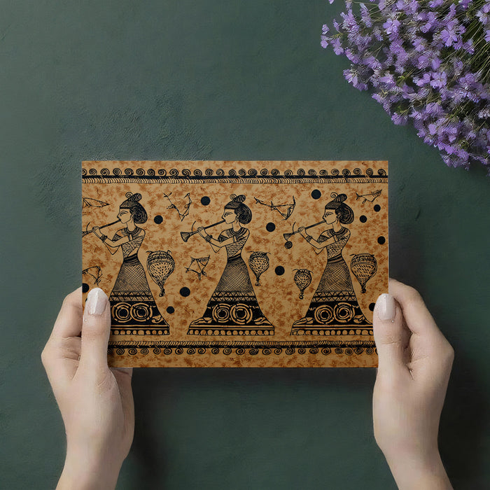 Ancient Art Mural Wallpaper | Flute Players Illustration