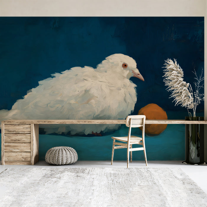 Artistic Still Life Mural Wallpaper | Resting White Pigeon
