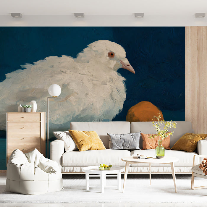 Artistic Still Life Mural Wallpaper | Resting White Pigeon