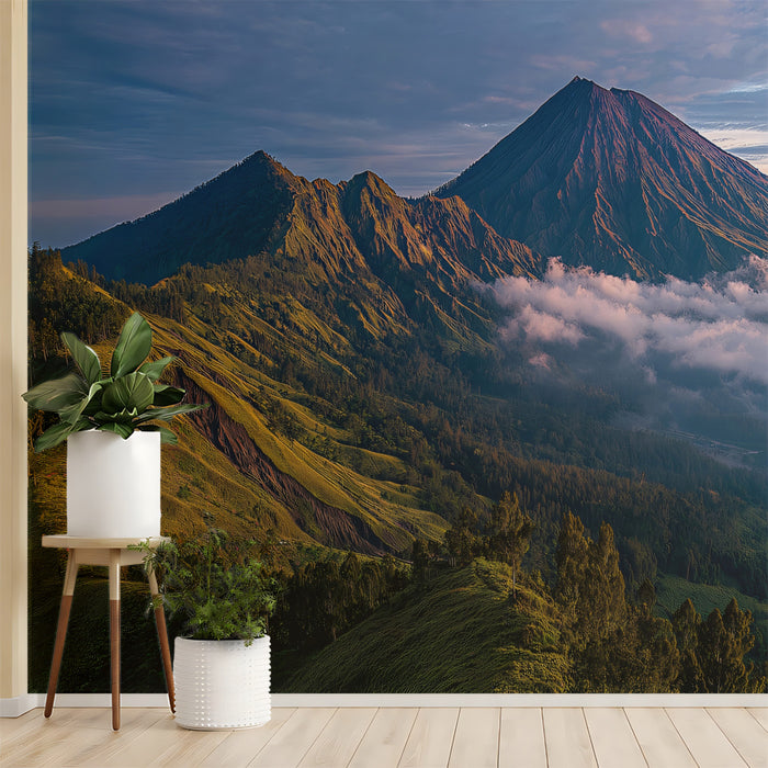 Majestic Nature Mural Wallpaper | Volcanic Peak at Sunrise