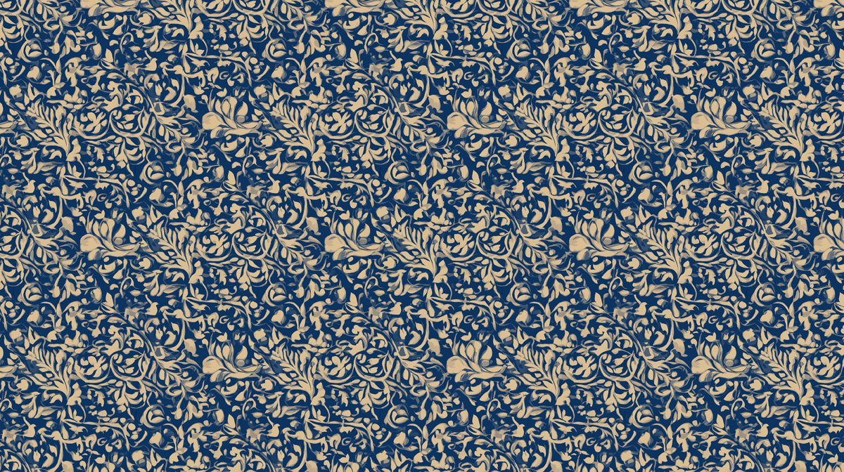 Baroque Scroll Mural Wallpaper | Navy & Gold Filigree