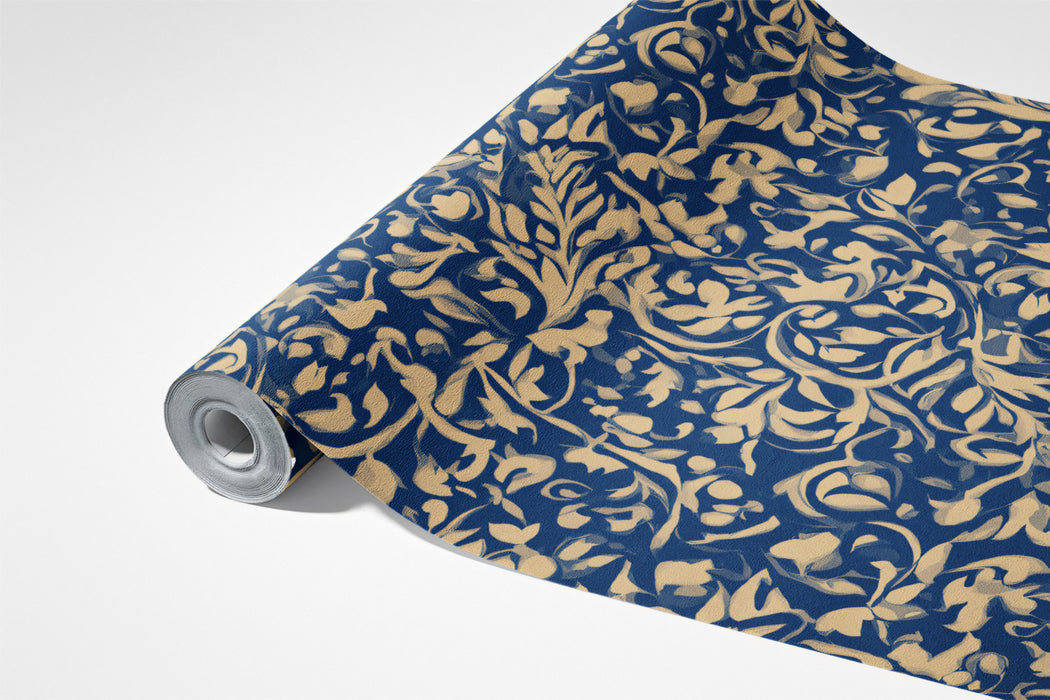 Baroque Scroll Mural Wallpaper | Navy & Gold Filigree