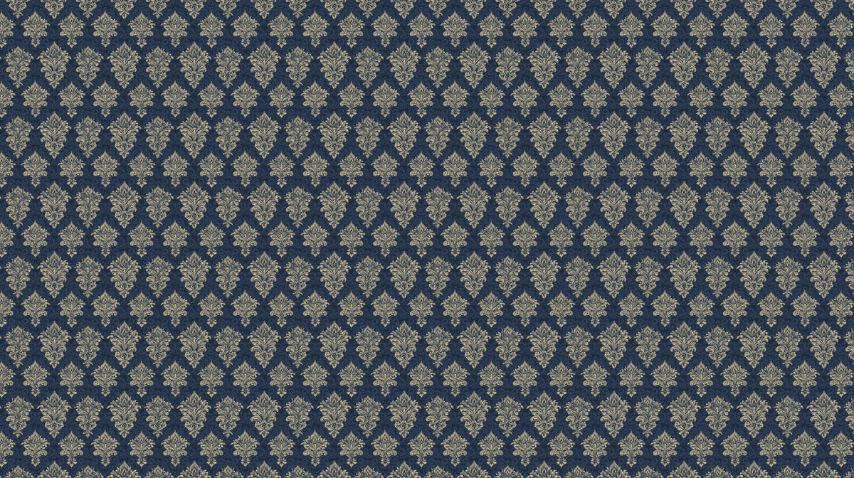 Traditional Crest Mural Wallpaper | Navy & Gold Fleur-de-lis