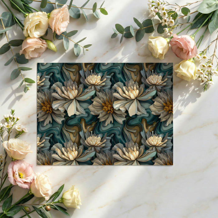 Artistic Floral Mural Wallpaper | Teal & Gold Abstract Peony