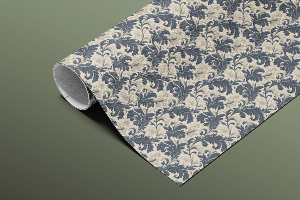 Classic Filigree Mural Wallpaper | Navy & Beige Vine Repeat