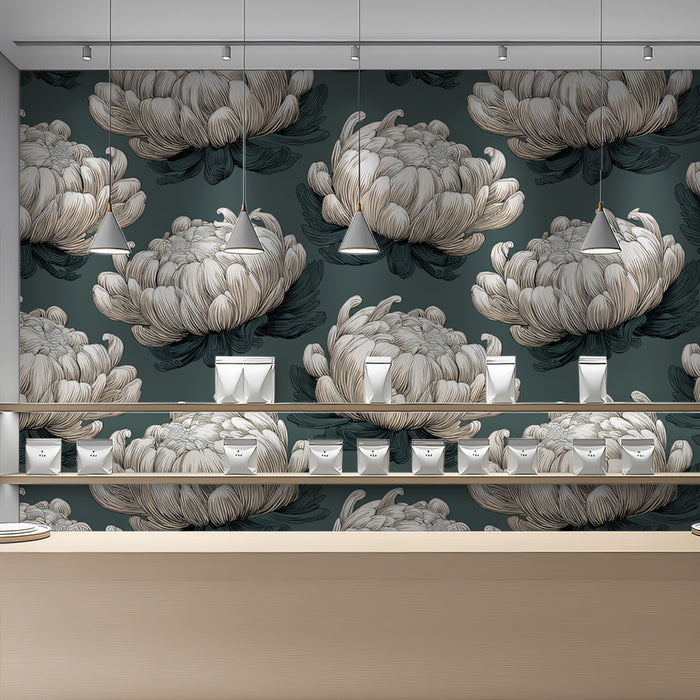 Vintage Botanical Mural Wallpaper | Large White Chrysanthemum