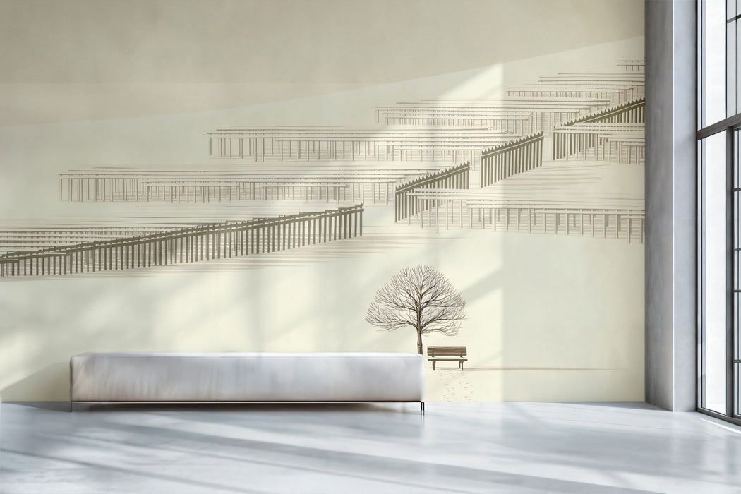 Minimalist Winter Mural Wallpaper | Solitary Tree in Snow