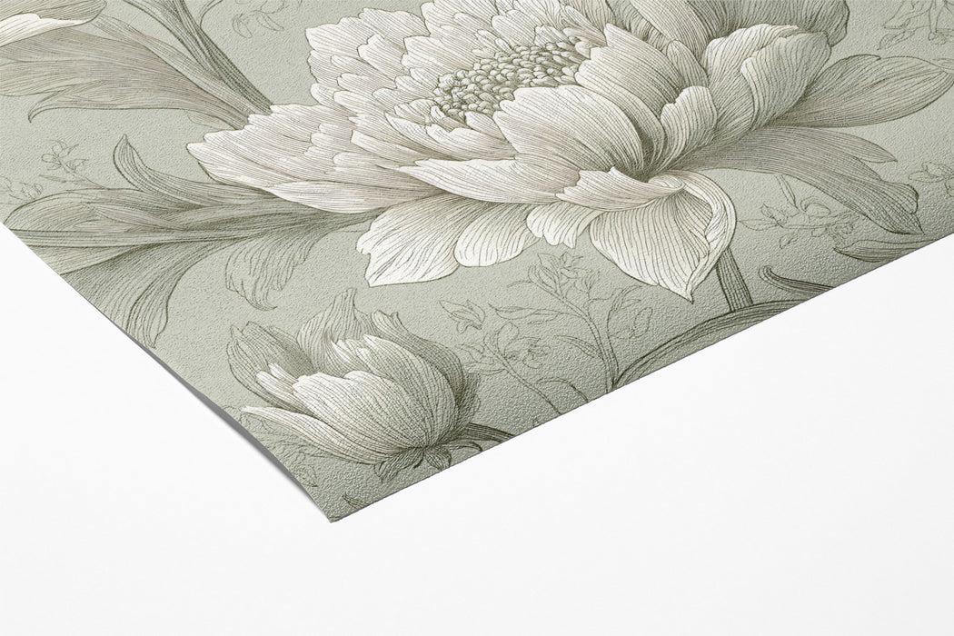 Classical Foliage Mural Wallpaper | Sage Green Peony