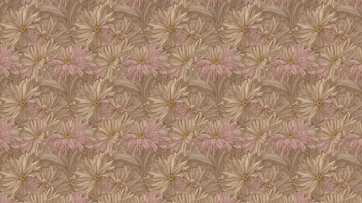 Vintage Floral Mural Wallpaper | Warm Taupe Chrysanthemum