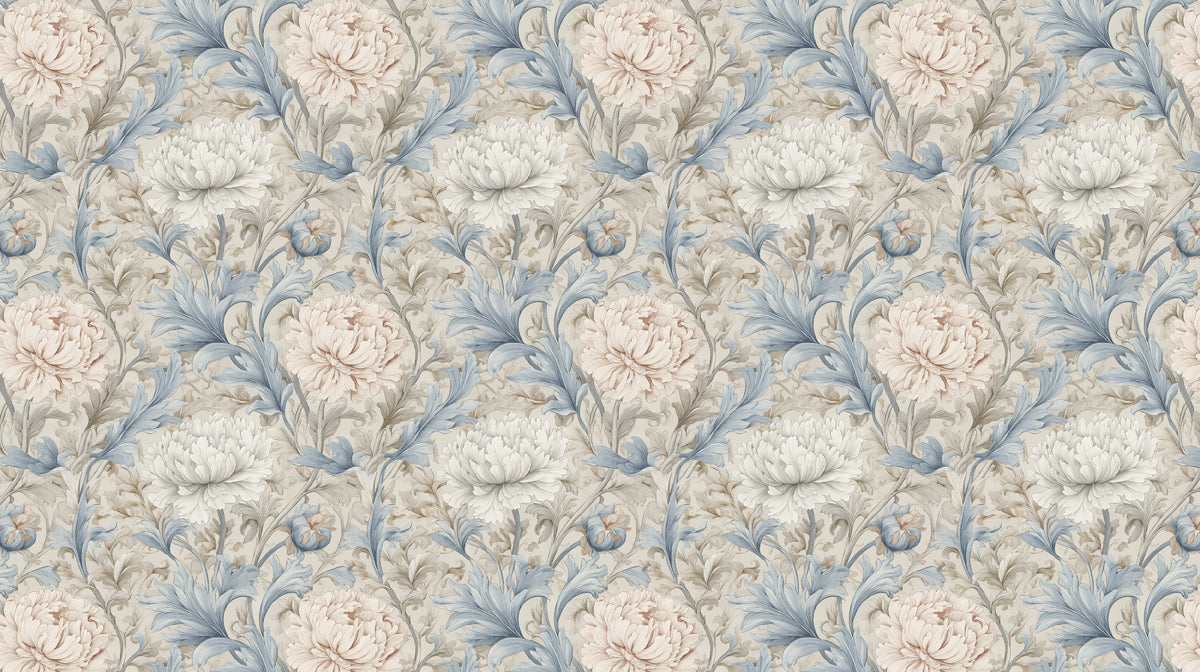 Victorian Botanical Mural Wallpaper | Light Blue & Cream Bloom