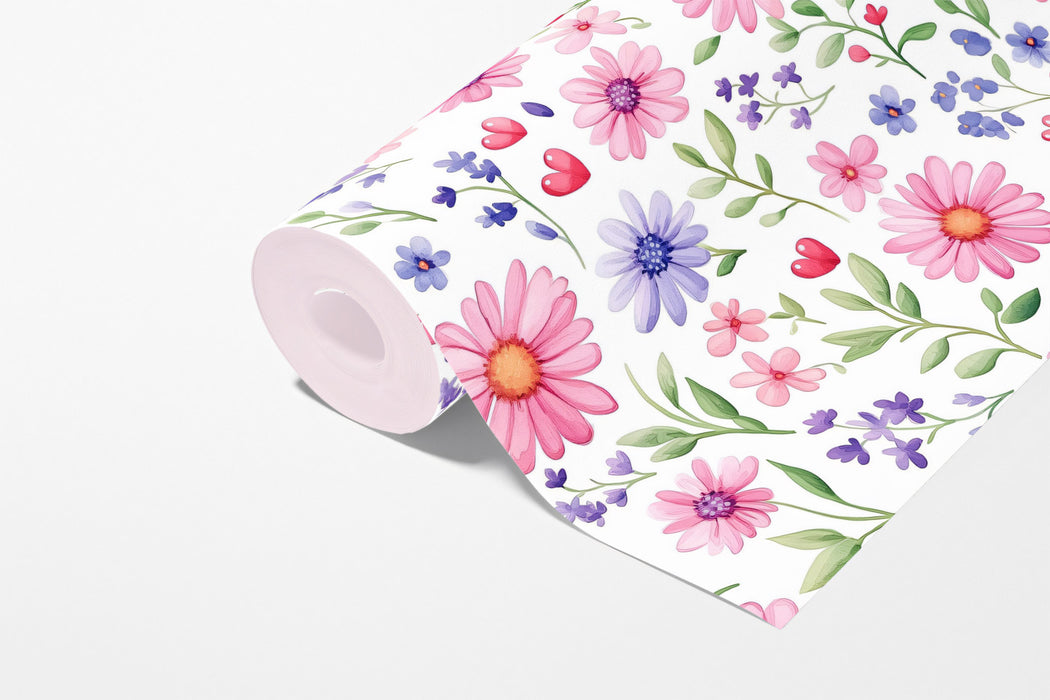 Whimsical Pink and Purple Watercolor Field of Flowers Wallpaper